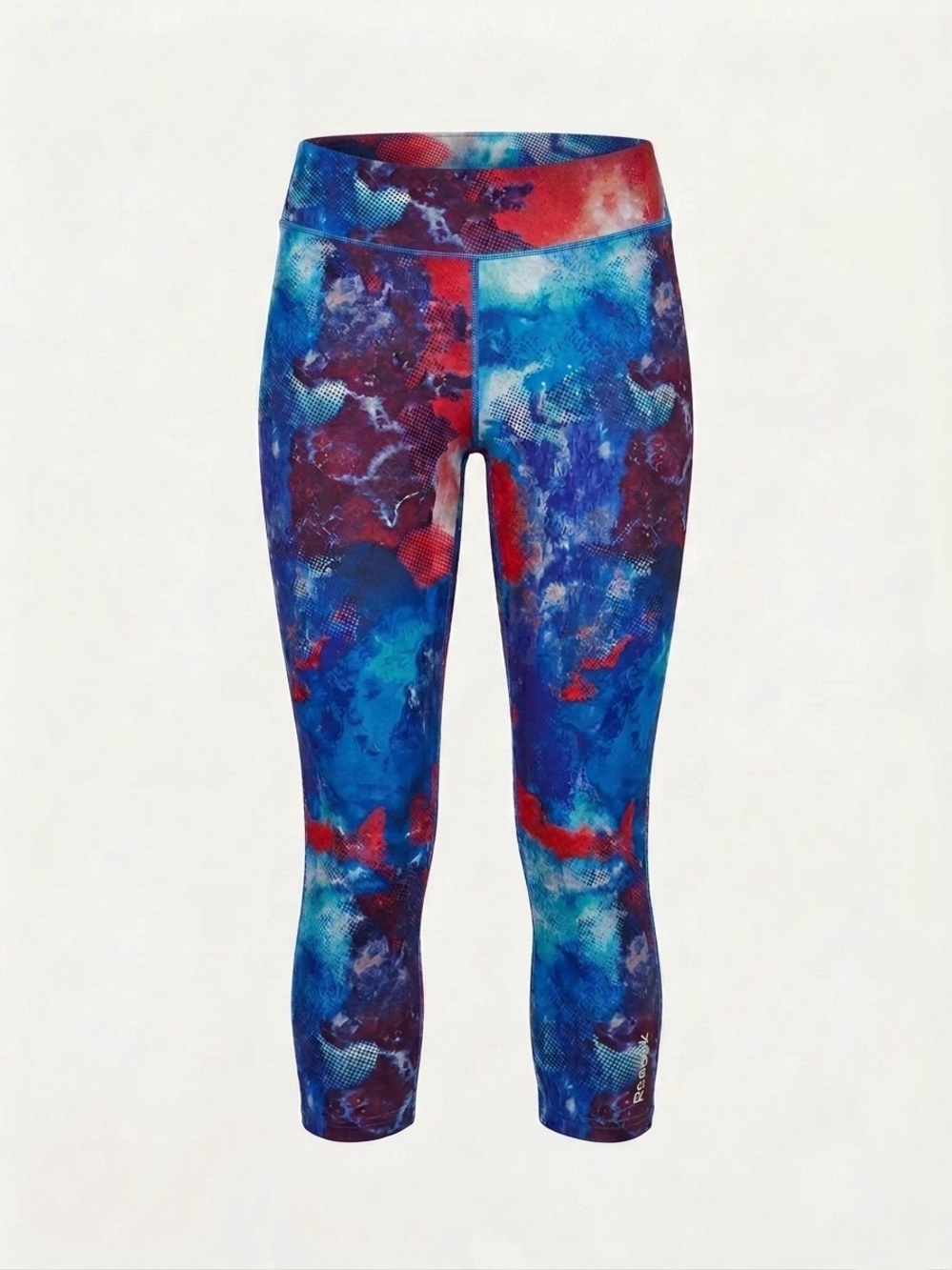 Reebok Performance Capri Leggings in Blue & Red Abstract Print